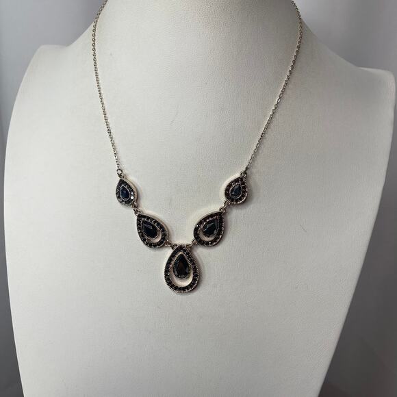 Madewell gold tone necklace signed costume jewelry charcoal gray stones rhinestn - Picture 11 of 16